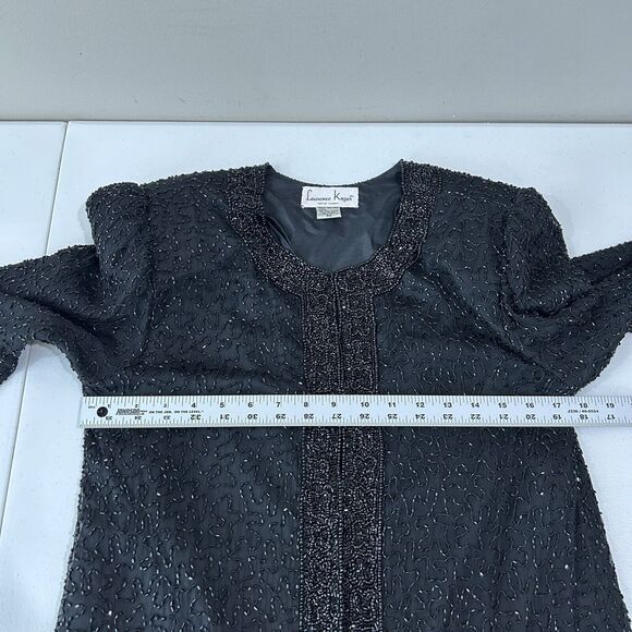 Vintage Laurence Kazar Silk Beaded Womens Jacket MP Black Evening Formal Party - Picture 8 of 11